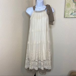 Modcloth RYU mocha cream lace shift dress med